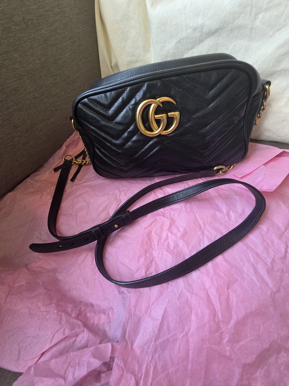 Gucci Black GG Marmont Matelassé Chevron Camera Bag